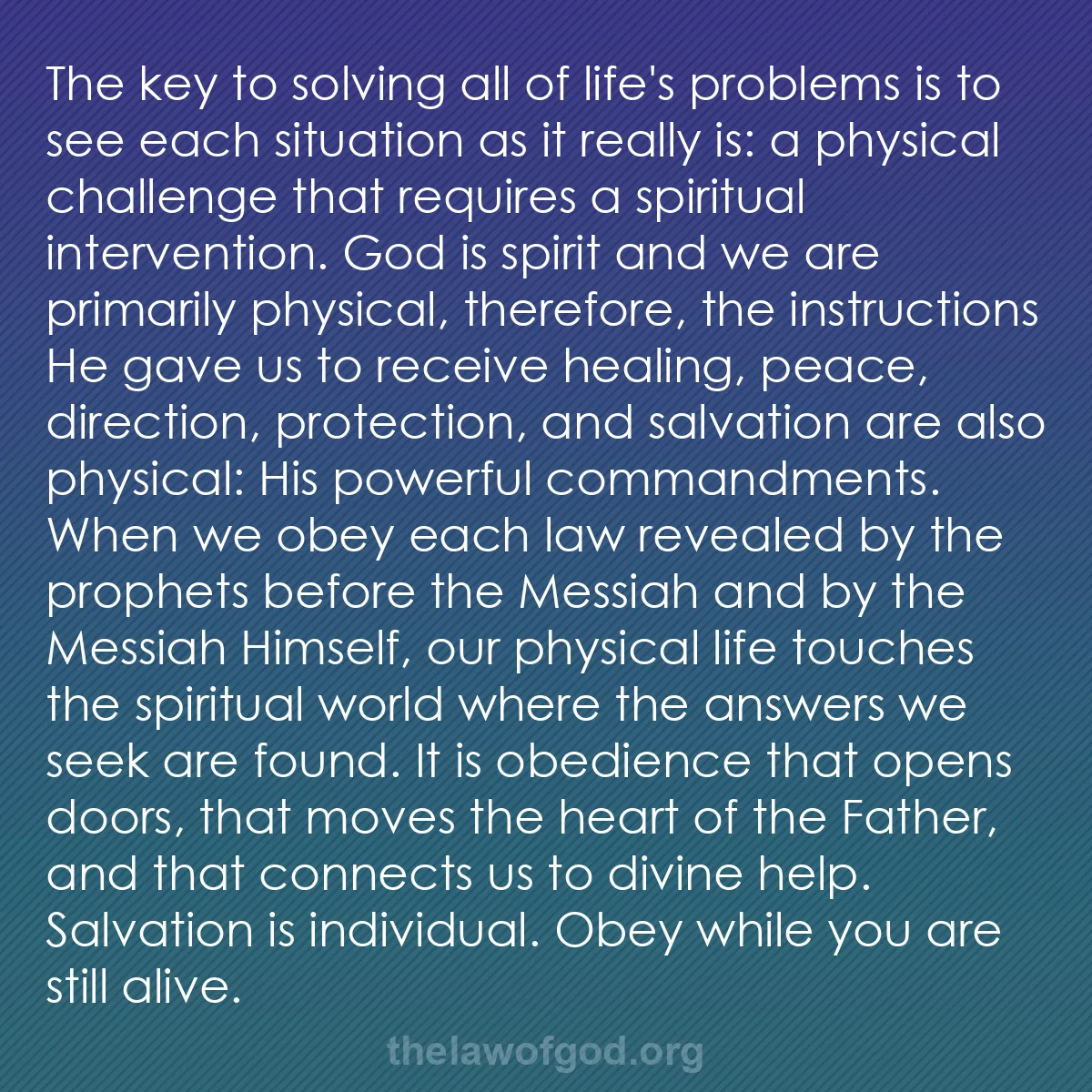 b001 - Post about the Law of God: The key to solving all of life