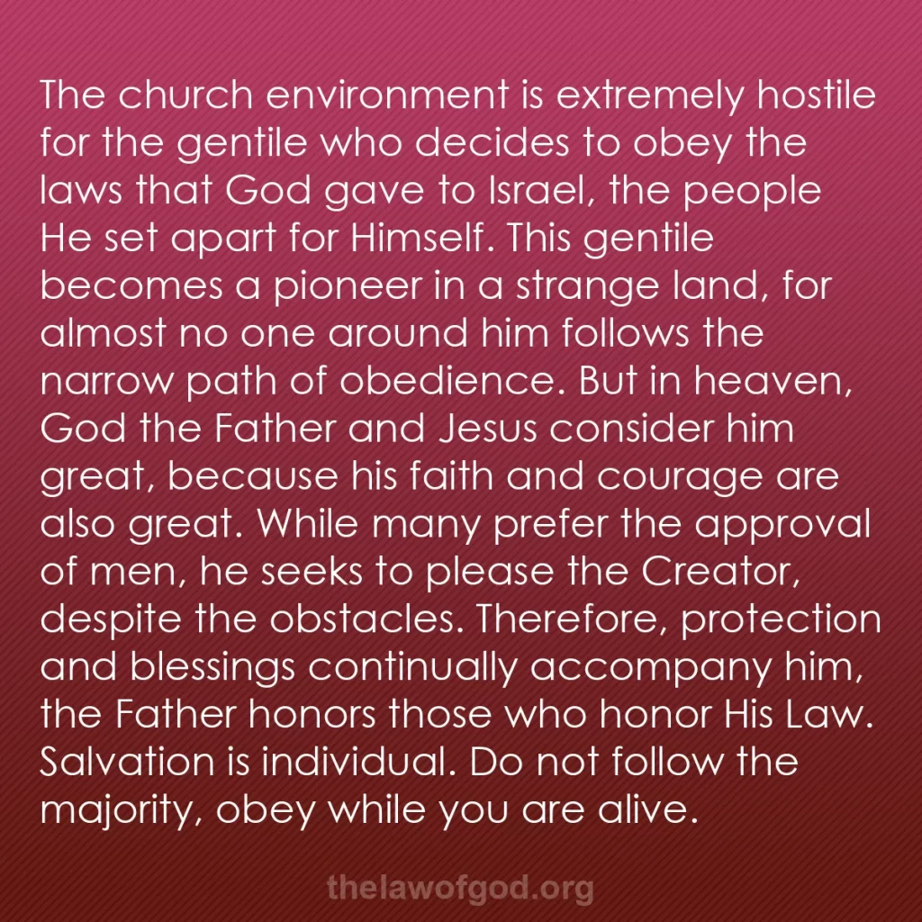 b0019 - Post about the Law of God: The church environment is extremely hostile for the gentile...