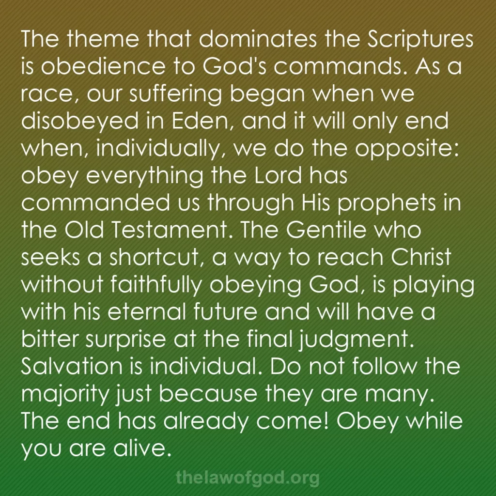 b0036 - Post about the Law of God: The theme that dominates the Scriptures is obedience to God's...