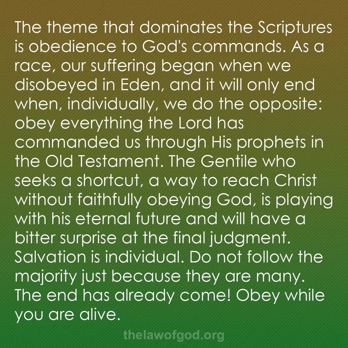 b003 - Post about the Law of God: The theme that dominates the Scriptures is obedience to God