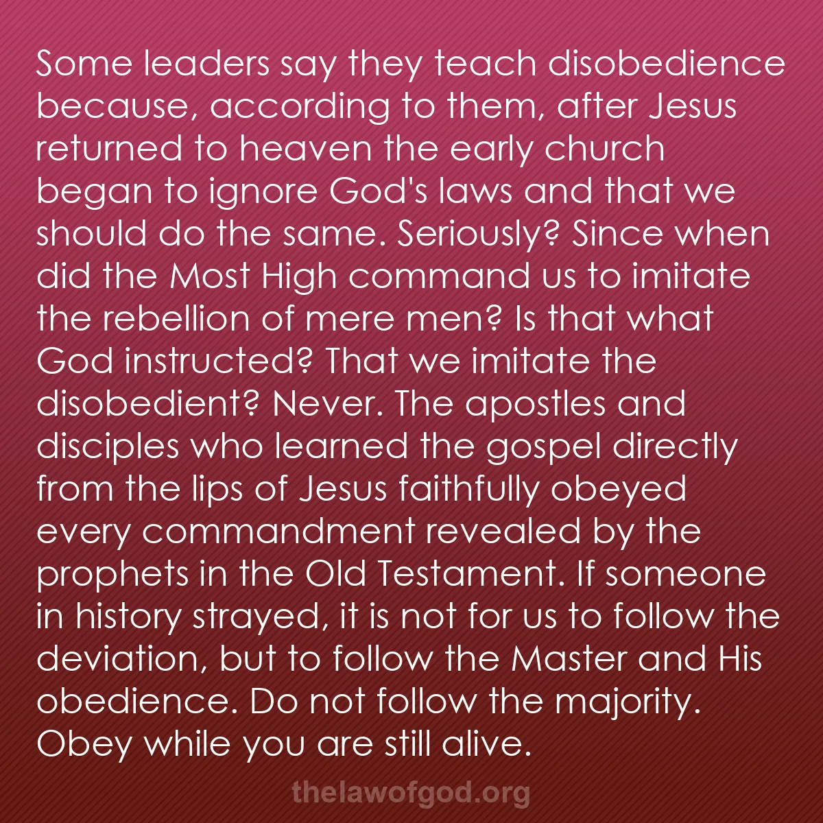 b003 - Post about the Law of God: Some leaders say they teach disobedience because, according...