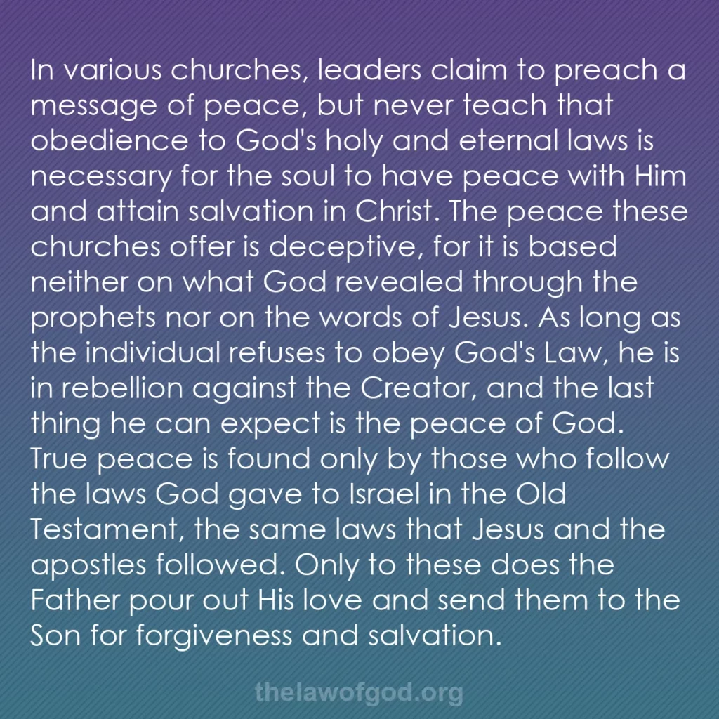 b0042 - Post about the Law of God: In various churches, leaders claim to preach a message of peace,...