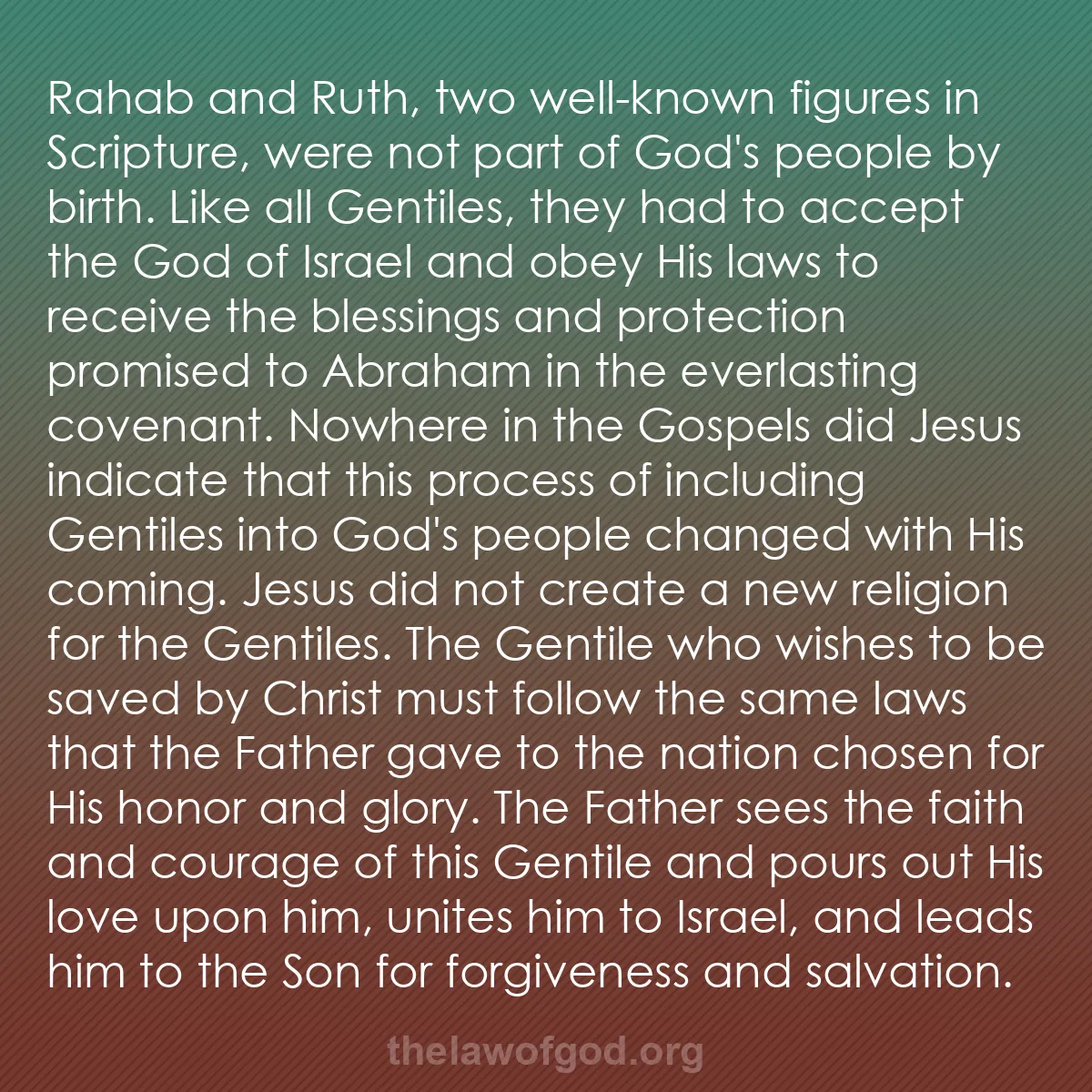 b005 - Post about the Law of God: Rahab and Ruth, two well-known figures in Scripture, were not...
