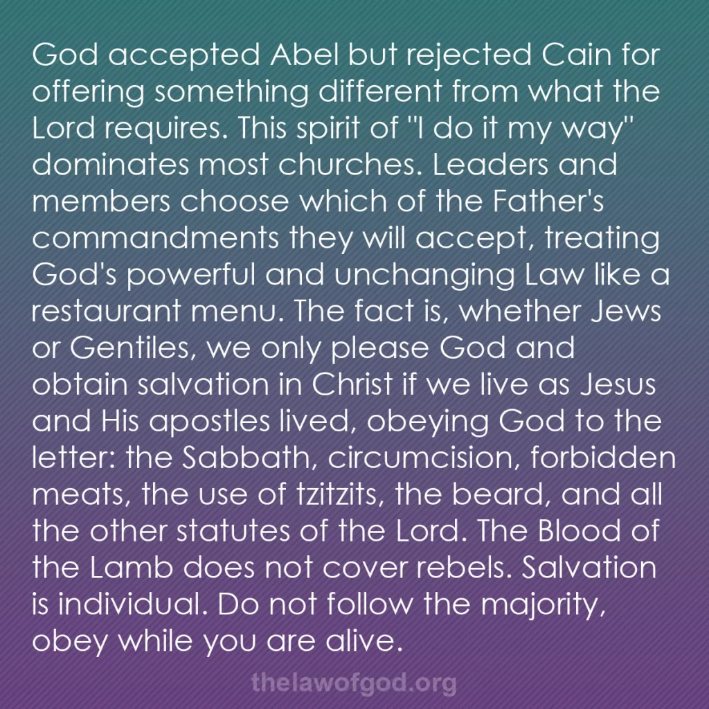 b0064 - Post about the Law of God: God accepted Abel but rejected Cain for offering something different...