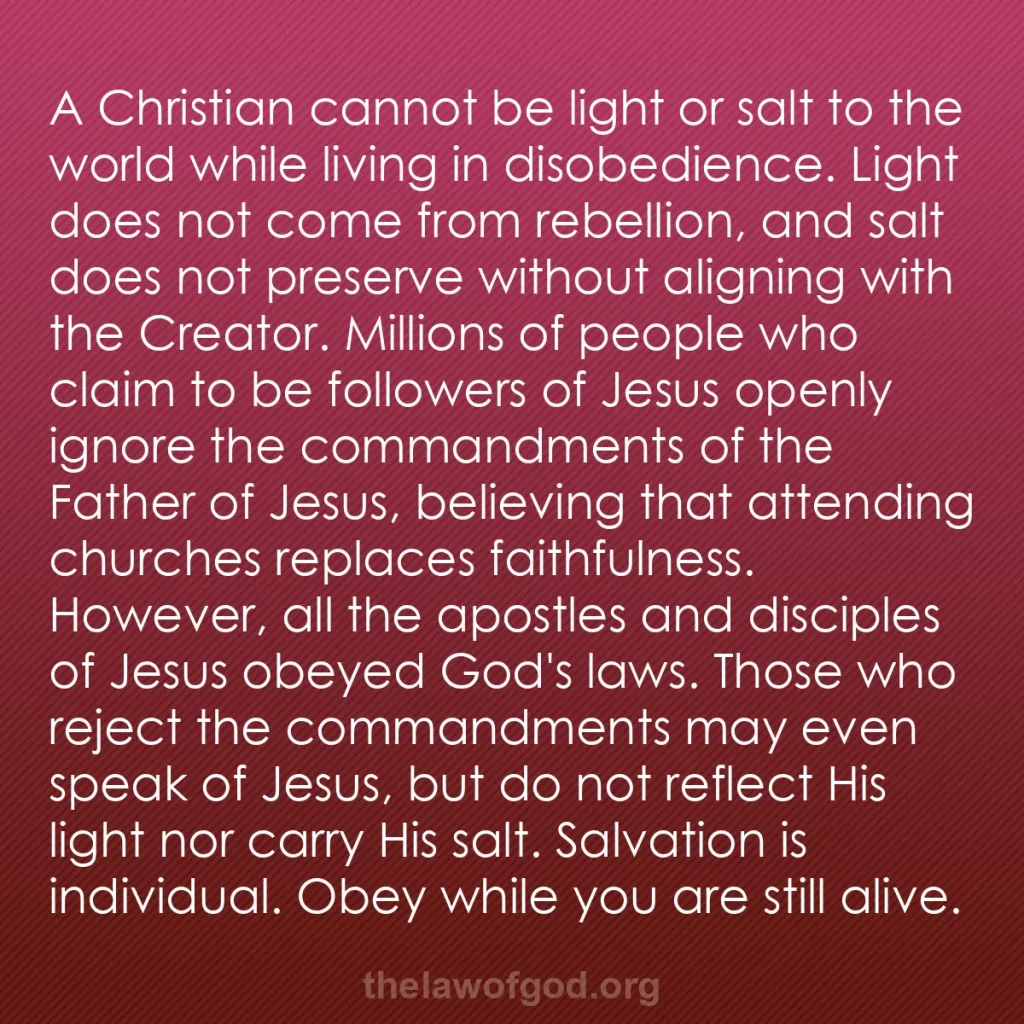 b0099 - Post about the Law of God: A Christian cannot be light or salt to the world while living...