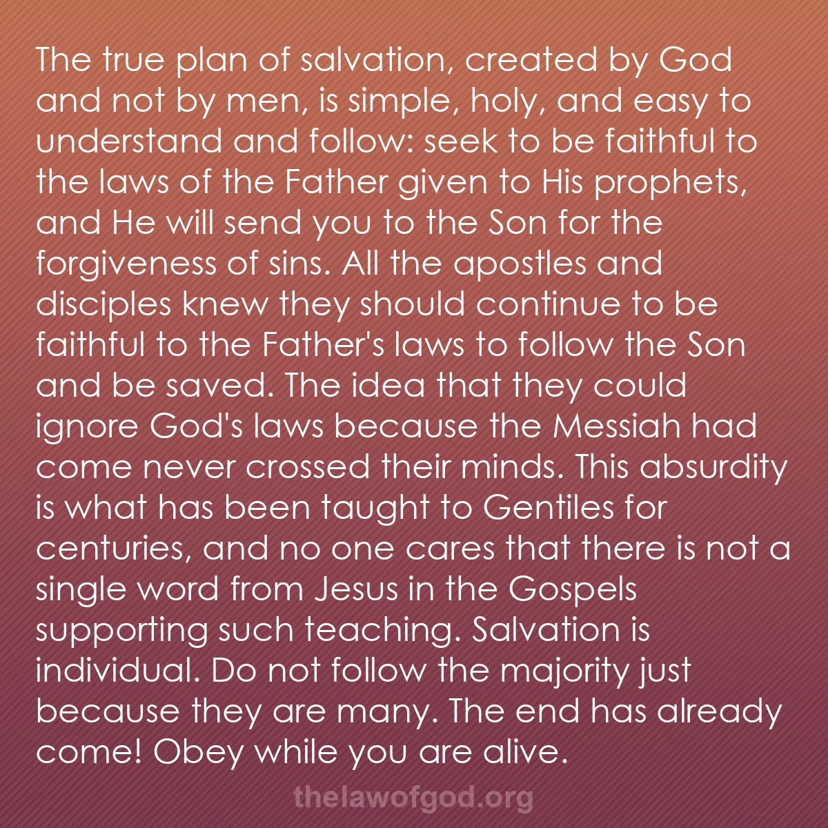 b010 - Post about the Law of God: The true plan of salvation, created by God and not by men, is...