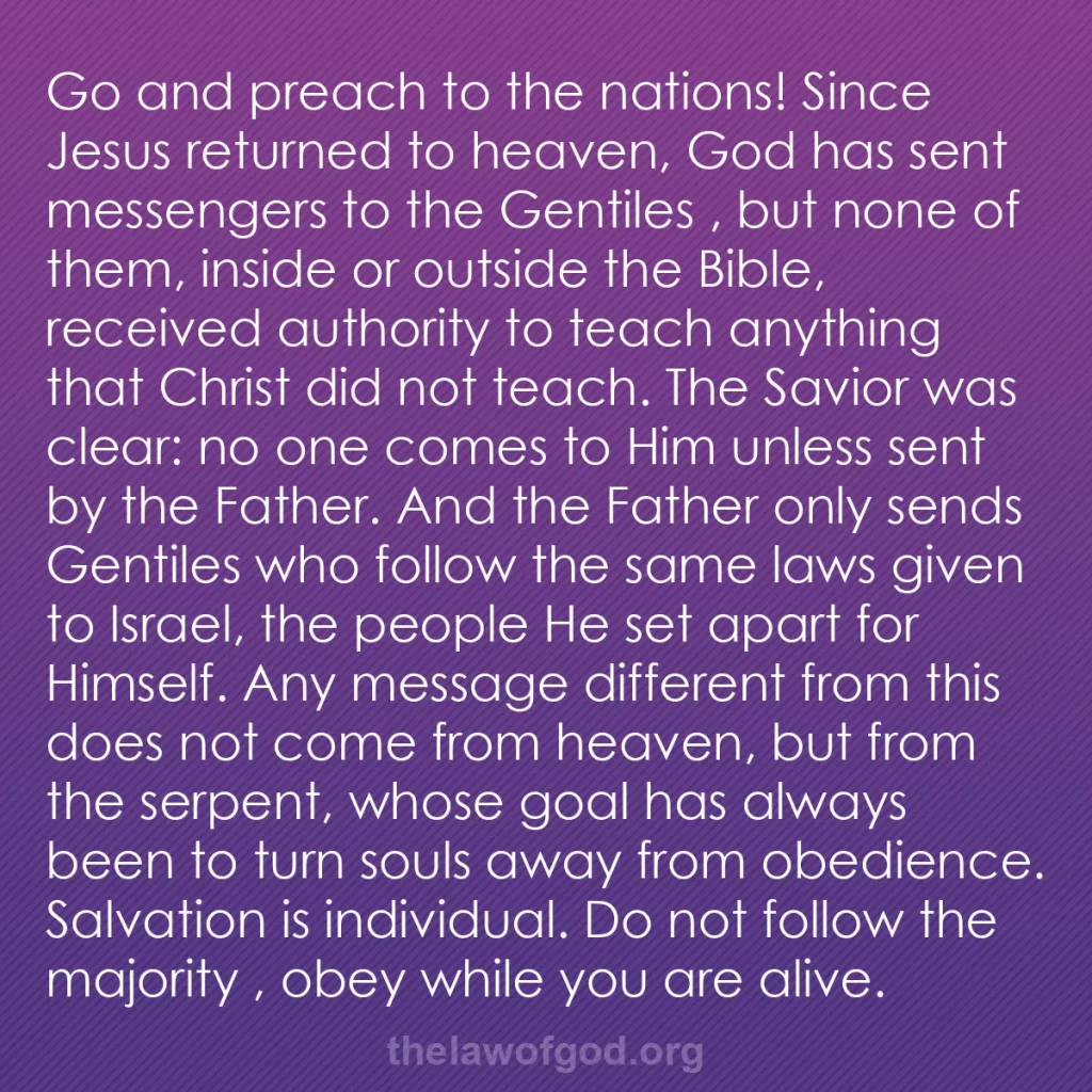 b0111 - Post about the Law of God: Go and preach to the nations! Since Jesus returned to heaven,...