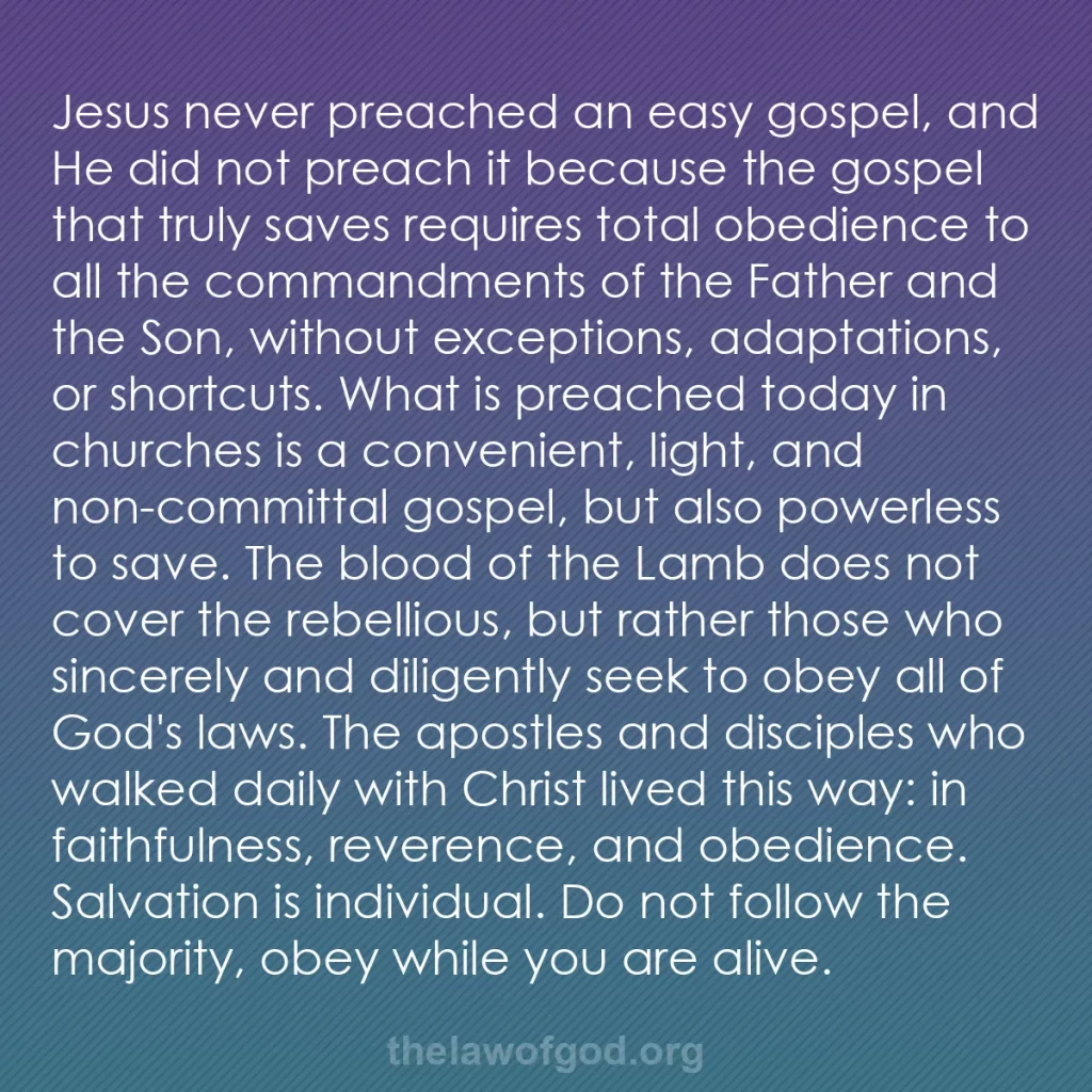 b0122 - Post about the Law of God: Jesus never preached an easy gospel, and He did not preach it...