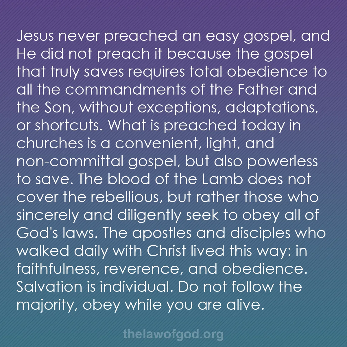 b012 - Post about the Law of God: Jesus never preached an easy gospel, and He did not preach it...