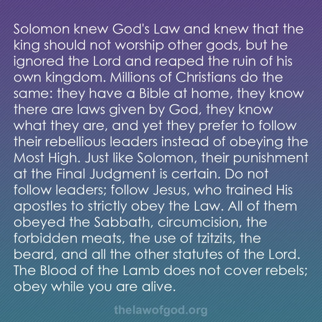 b0162 - Post about the Law of God: Solomon knew God's Law and knew that the king should not worship...
