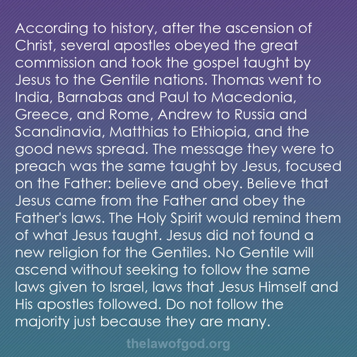 b018 - Post about the Law of God: According to history, after the ascension of Christ, several...