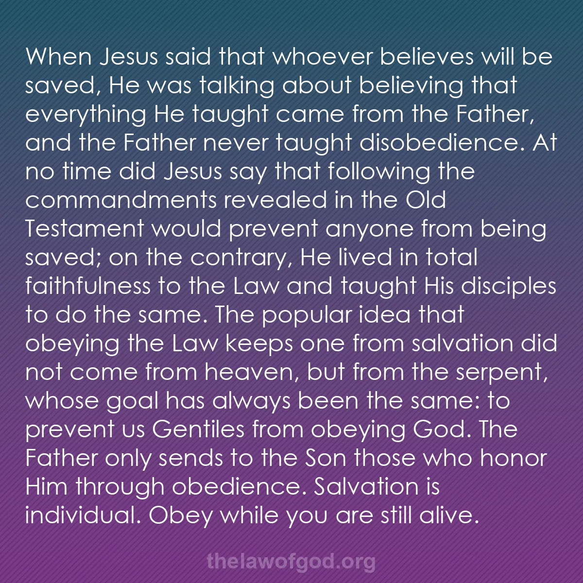 b019 - Post about the Law of God: When Jesus said that whoever believes will be saved, He was...