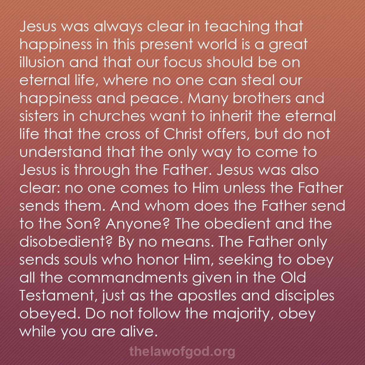 b020 - Post about the Law of God: Jesus was always clear in teaching that happiness in this present...