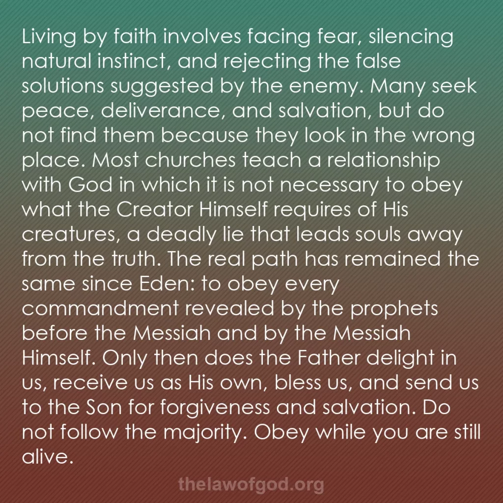 b0213 - Post about the Law of God: Living by faith involves facing fear, silencing natural instinct,...