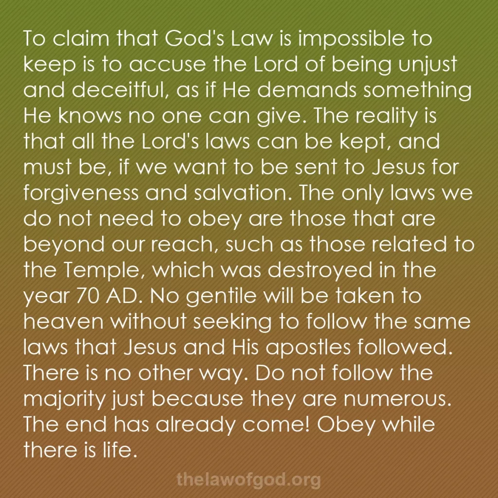 b0229 - Post about the Law of God: To claim that God's Law is impossible to keep is to accuse the...