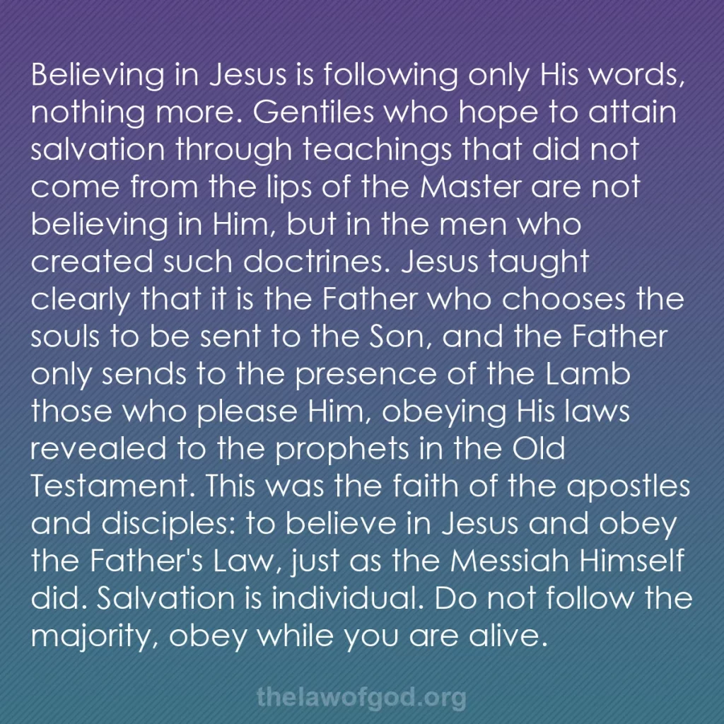 b0242 - Post about the Law of God: Believing in Jesus is following only His words, nothing more....