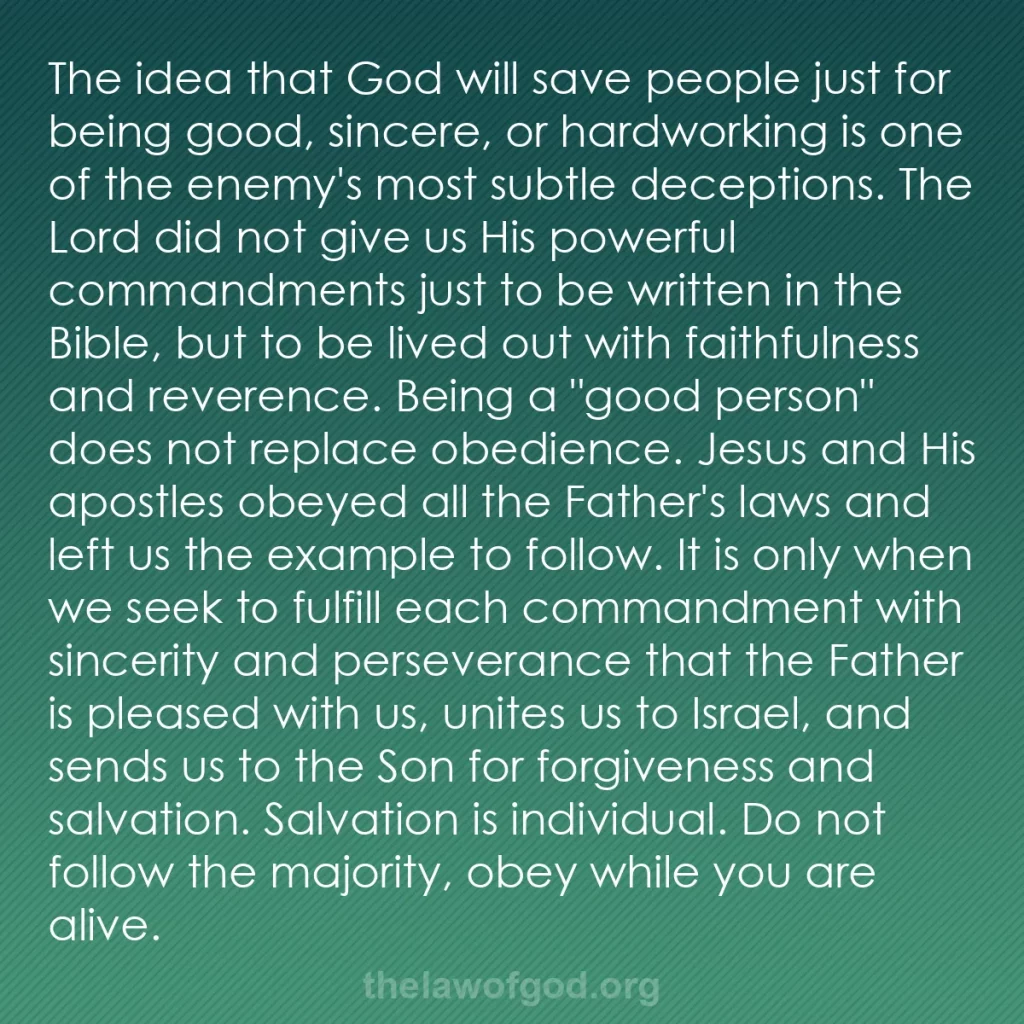 b0245 - Post about the Law of God: The idea that God will save people just for being good, sincere,...