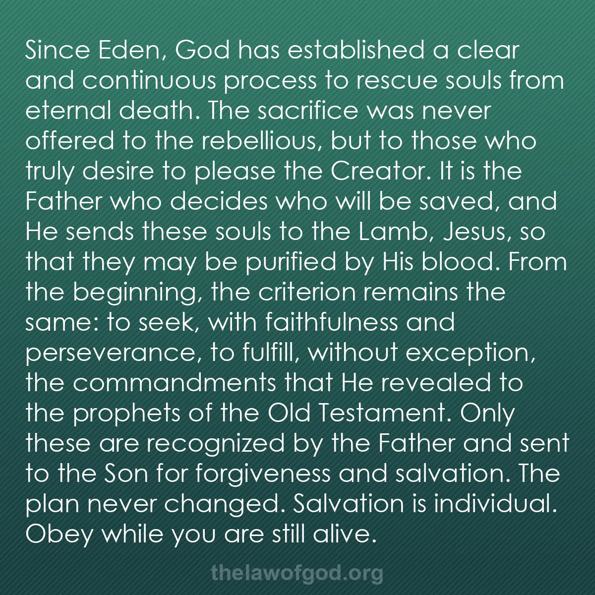 b026 - Post about the Law of God: Since Eden, God has established a clear and continuous process...