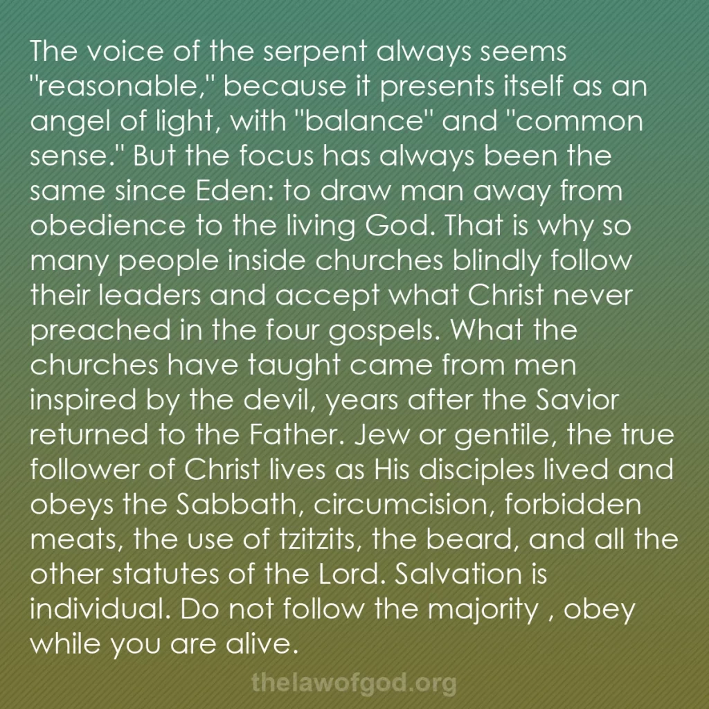 b0263 - Post about the Law of God: The voice of the serpent always seems "reasonable," because...