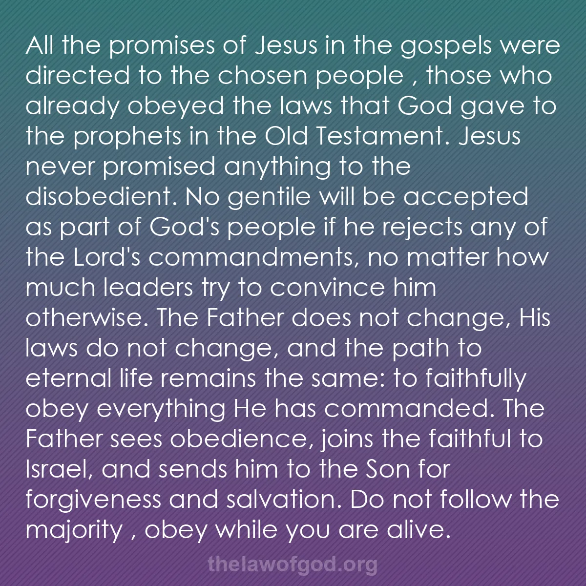b026 - Post about the Law of God: All the promises of Jesus in the gospels were directed to the...