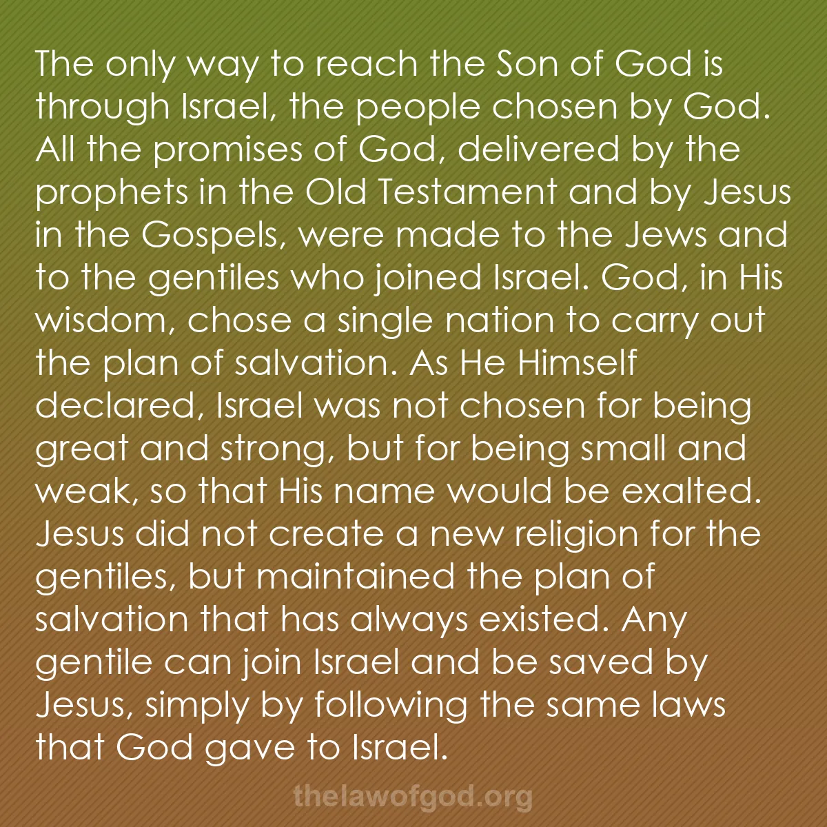 b026 - Post about the Law of God: The only way to reach the Son of God is through Israel, the...