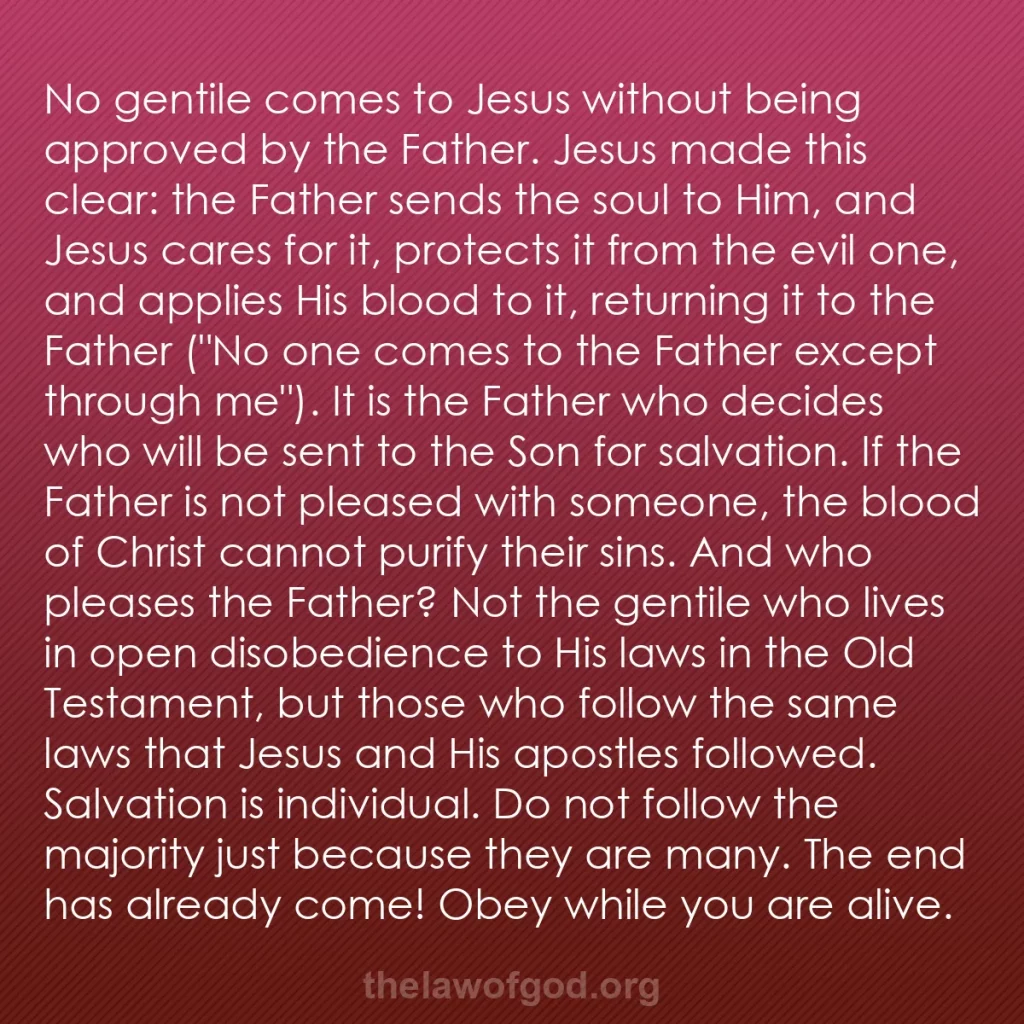 b0279 - Post about the Law of God: No gentile comes to Jesus without being approved by the Father....