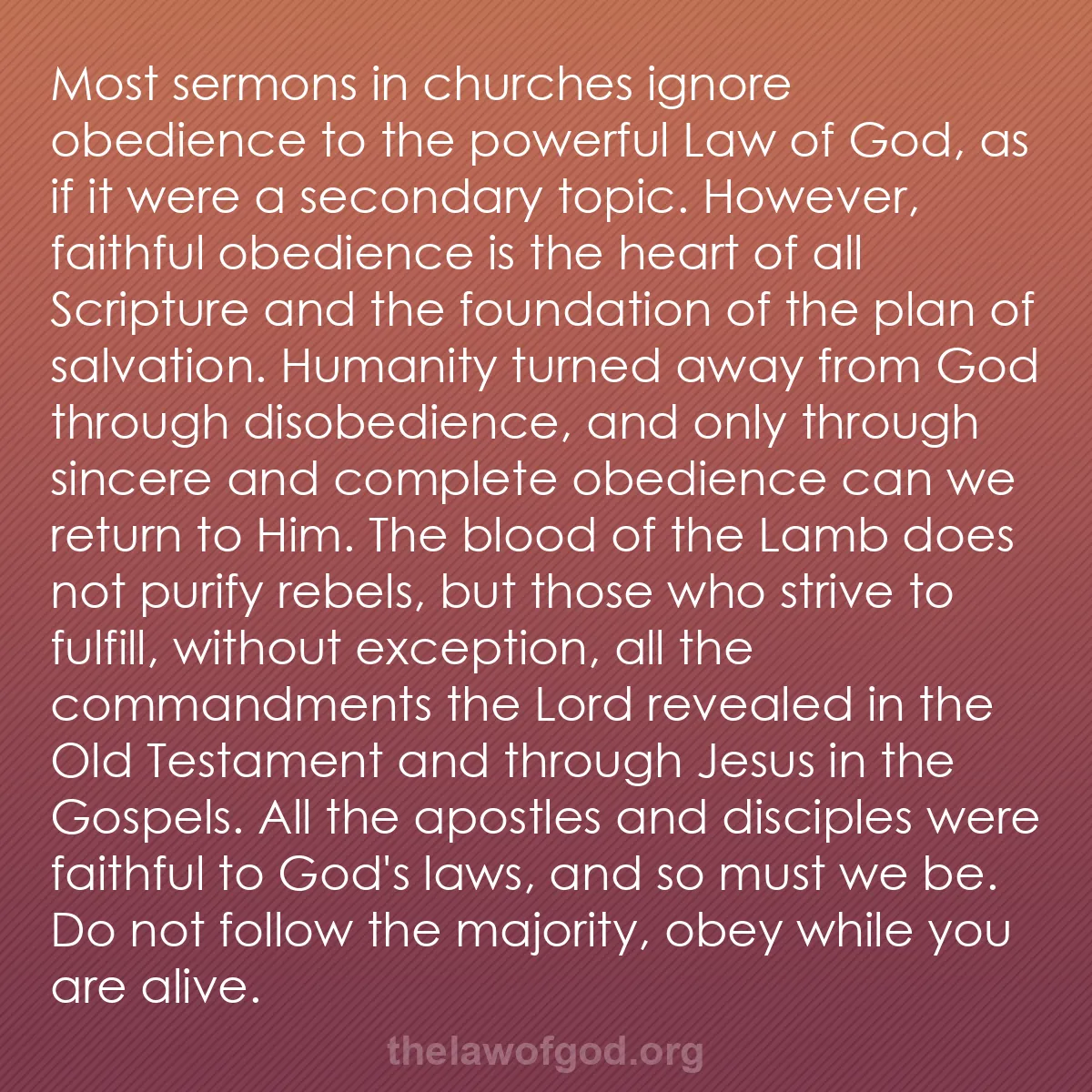b028 - Post about the Law of God: Most sermons in churches ignore obedience to the powerful Law...