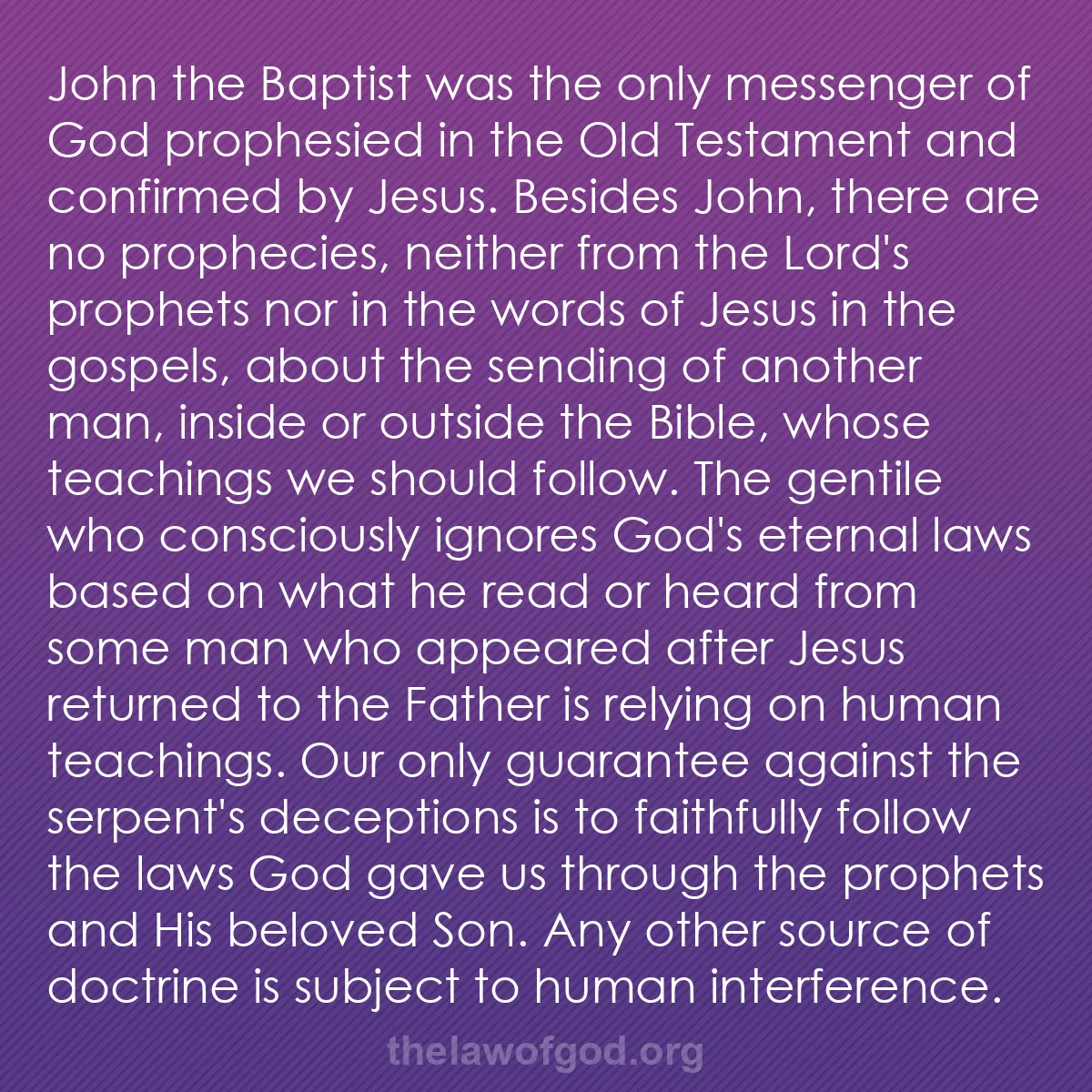 b029 - Post about the Law of God: John the Baptist was the only messenger of God prophesied in...
