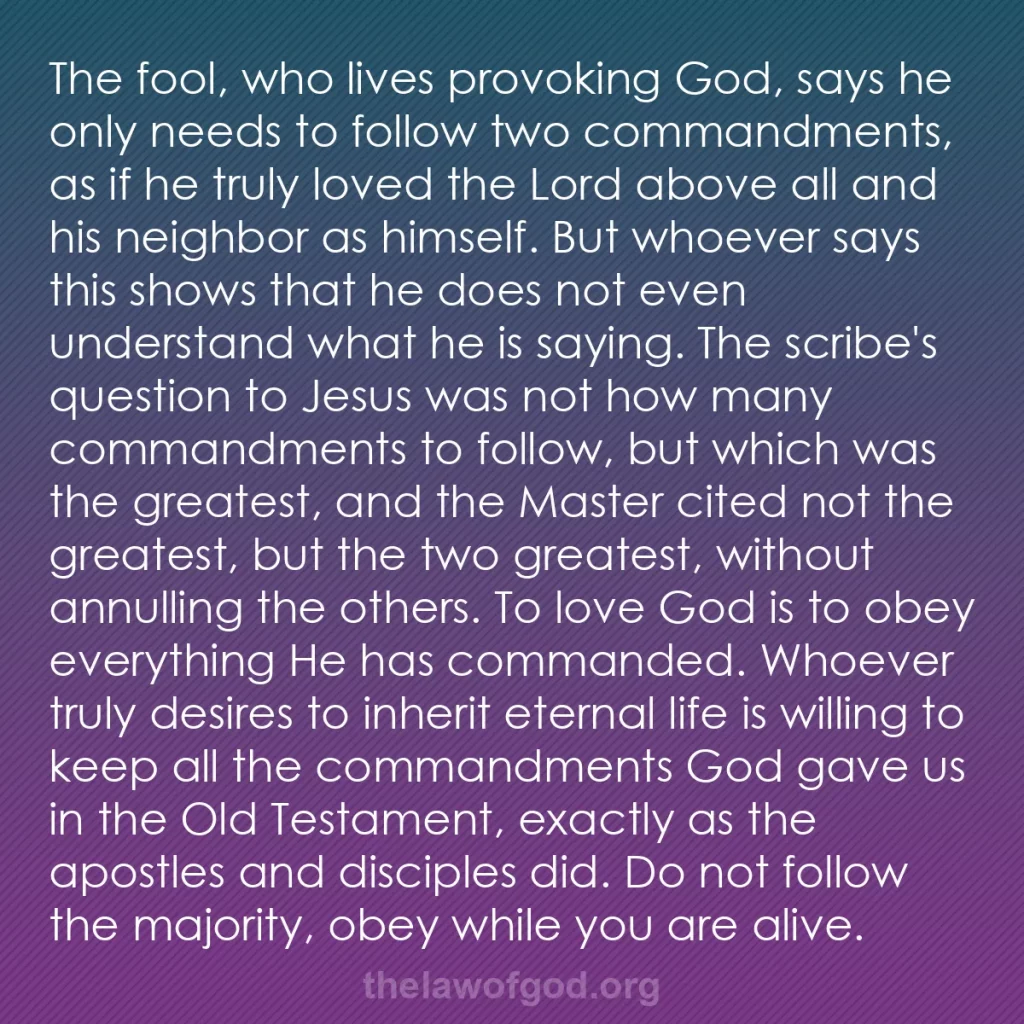 b0294 - Post about the Law of God: The fool, who lives provoking God, says he only needs to follow...