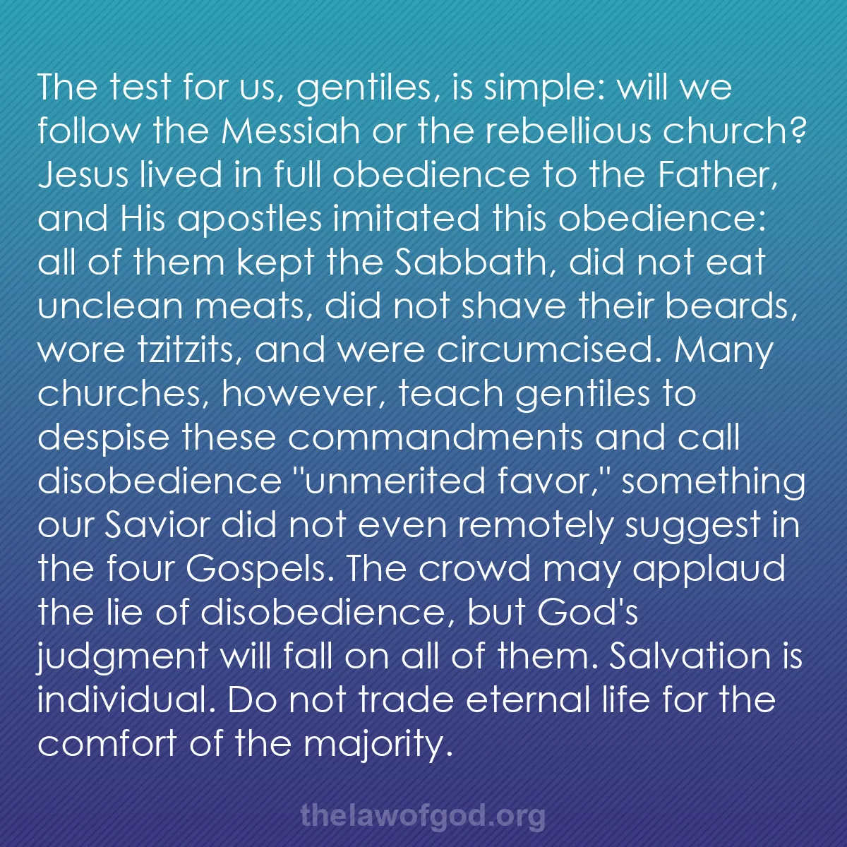 b029 - Post about the Law of God: The test for us, gentiles, is simple: will we follow the Messiah...