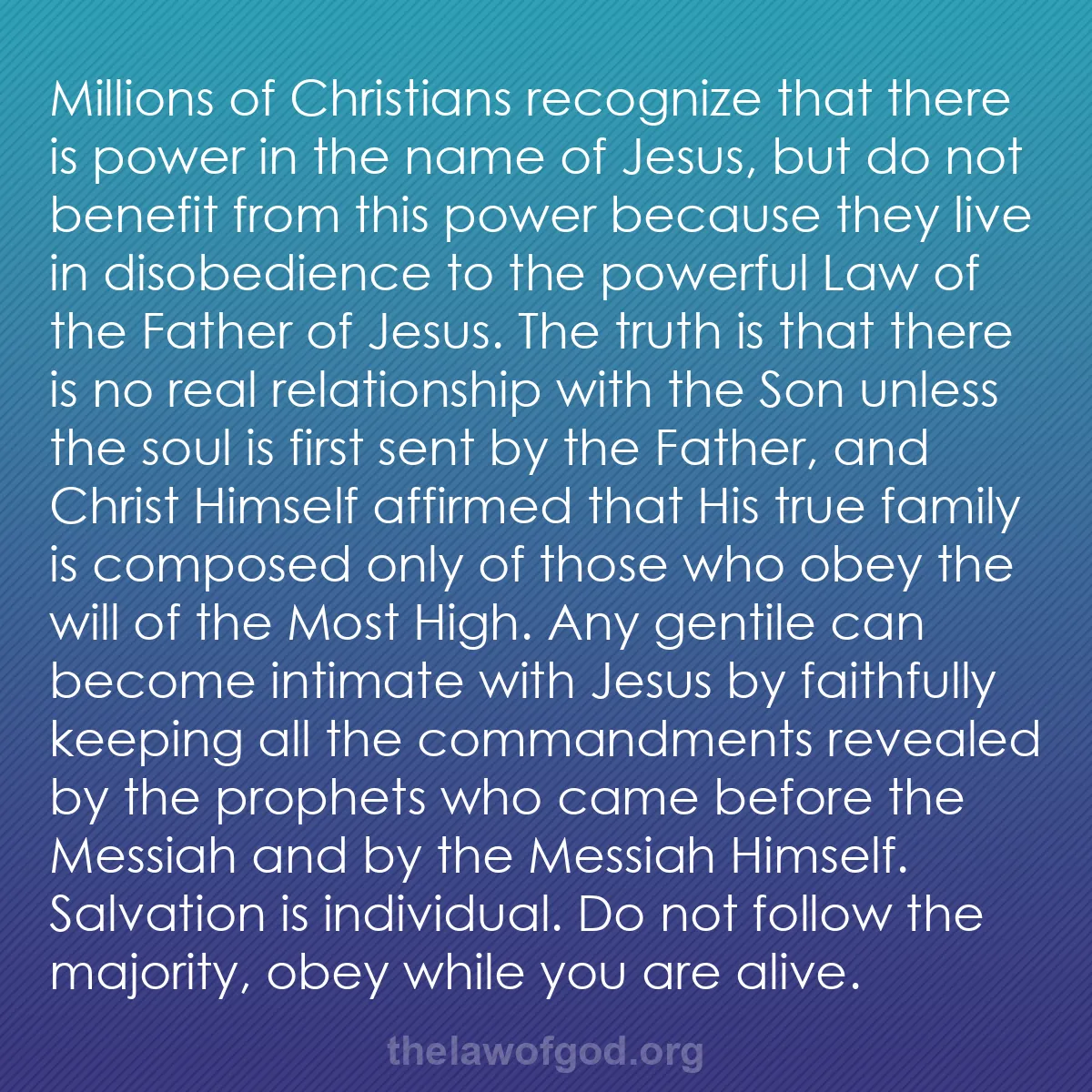 b031 - Post about the Law of God: Millions of Christians recognize that there is power in the...