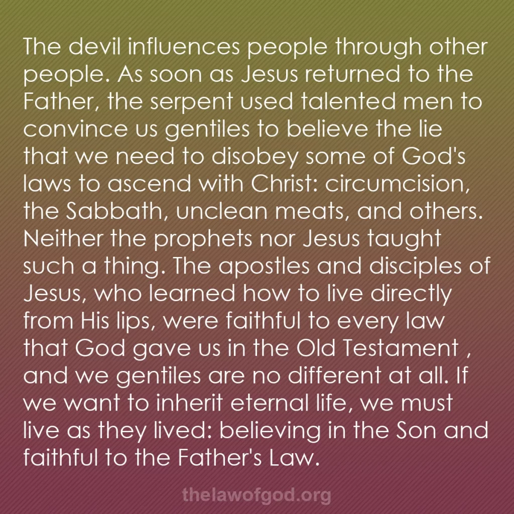 b0348 - Post about the Law of God: The devil influences people through other people. As soon as...