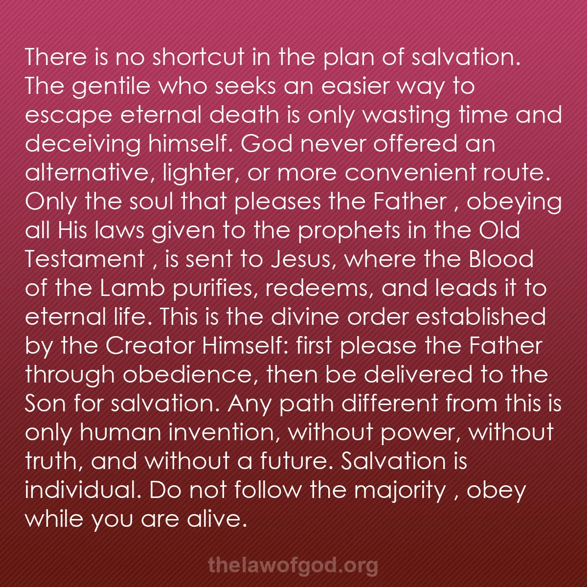 b035 - Post about the Law of God: There is no shortcut in the plan of salvation. The gentile who...