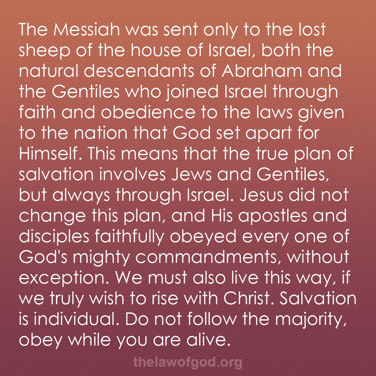 b036 - Post about the Law of God: The Messiah was sent only to the lost sheep of the house of...