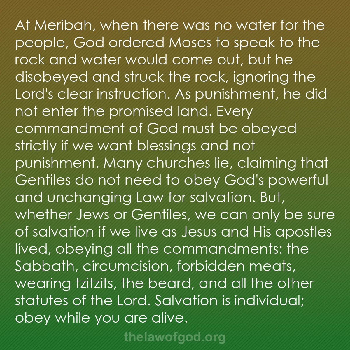 b037 - Post about the Law of God: At Meribah, when there was no water for the people, God ordered...