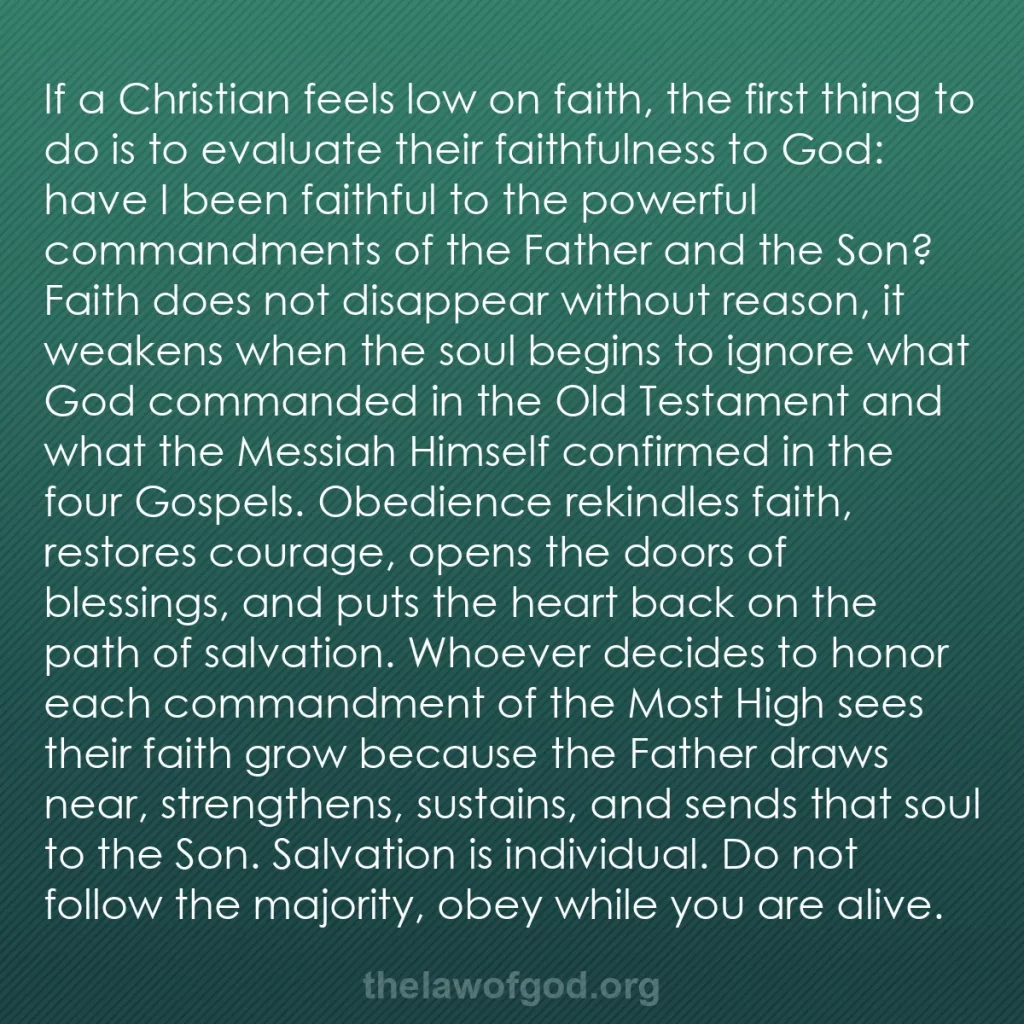 b0380 - Post about the Law of God: If a Christian feels low on faith, the first thing to do is...
