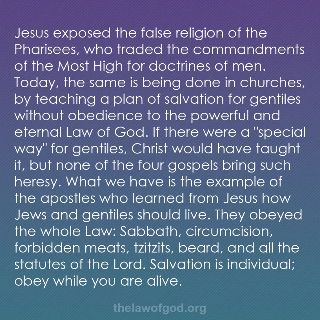 b0382 - Post about the Law of God: Jesus exposed the false religion of the Pharisees, who traded...