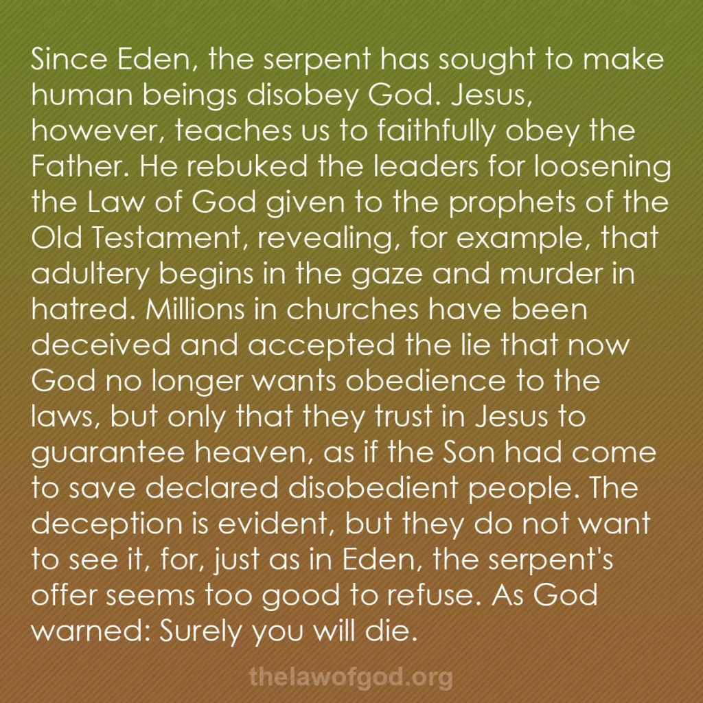 b0389 - Post about the Law of God: Since Eden, the serpent has sought to make human beings disobey...