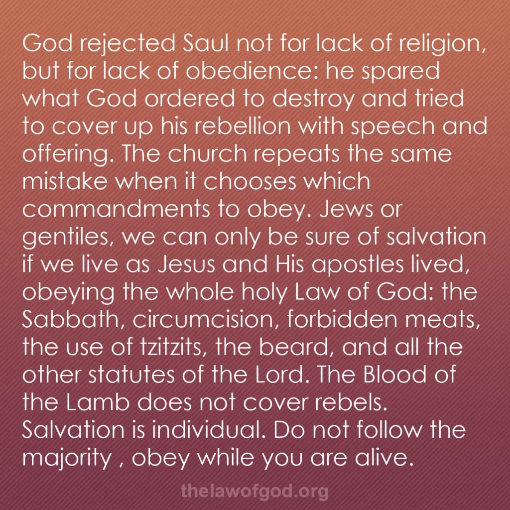 b0406 - Post about the Law of God: God rejected Saul not for lack of religion, but for lack of...