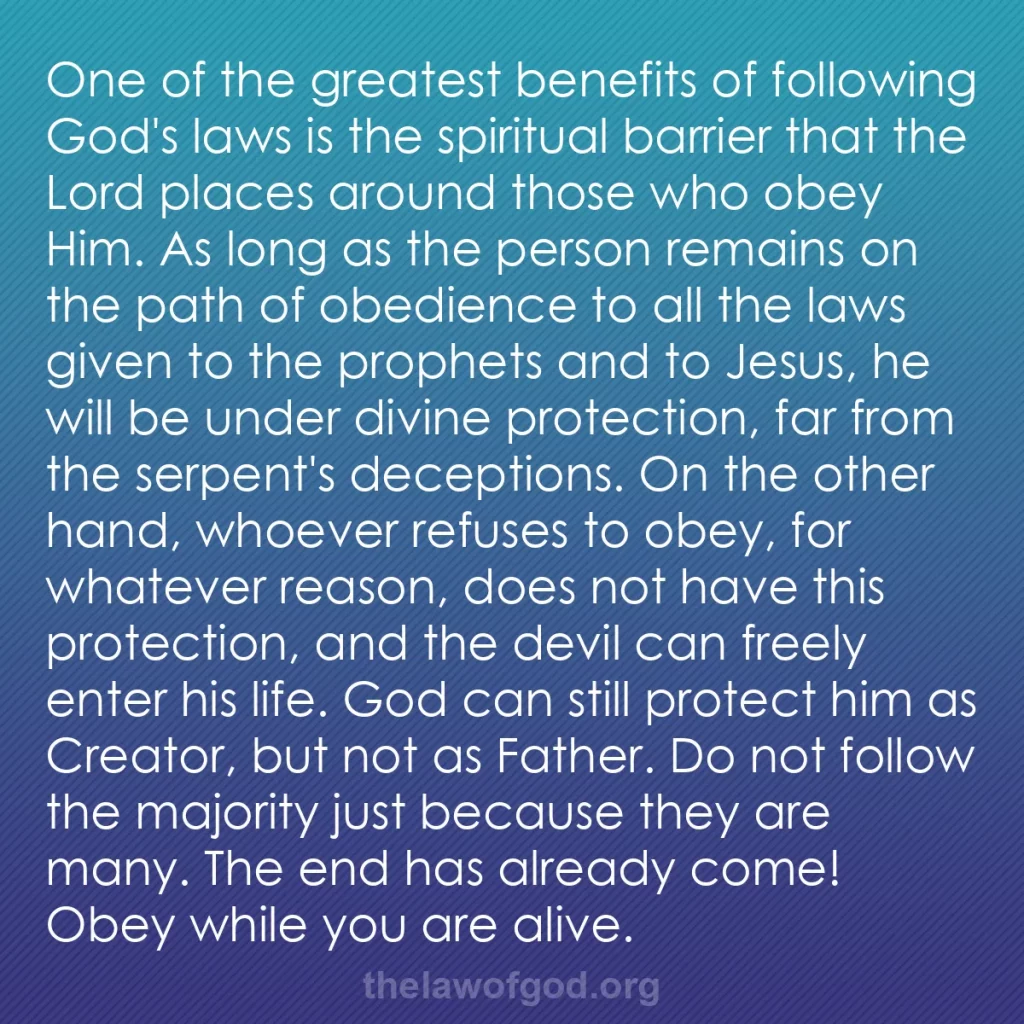 b0415 - Post about the Law of God: One of the greatest benefits of following God's laws is the...