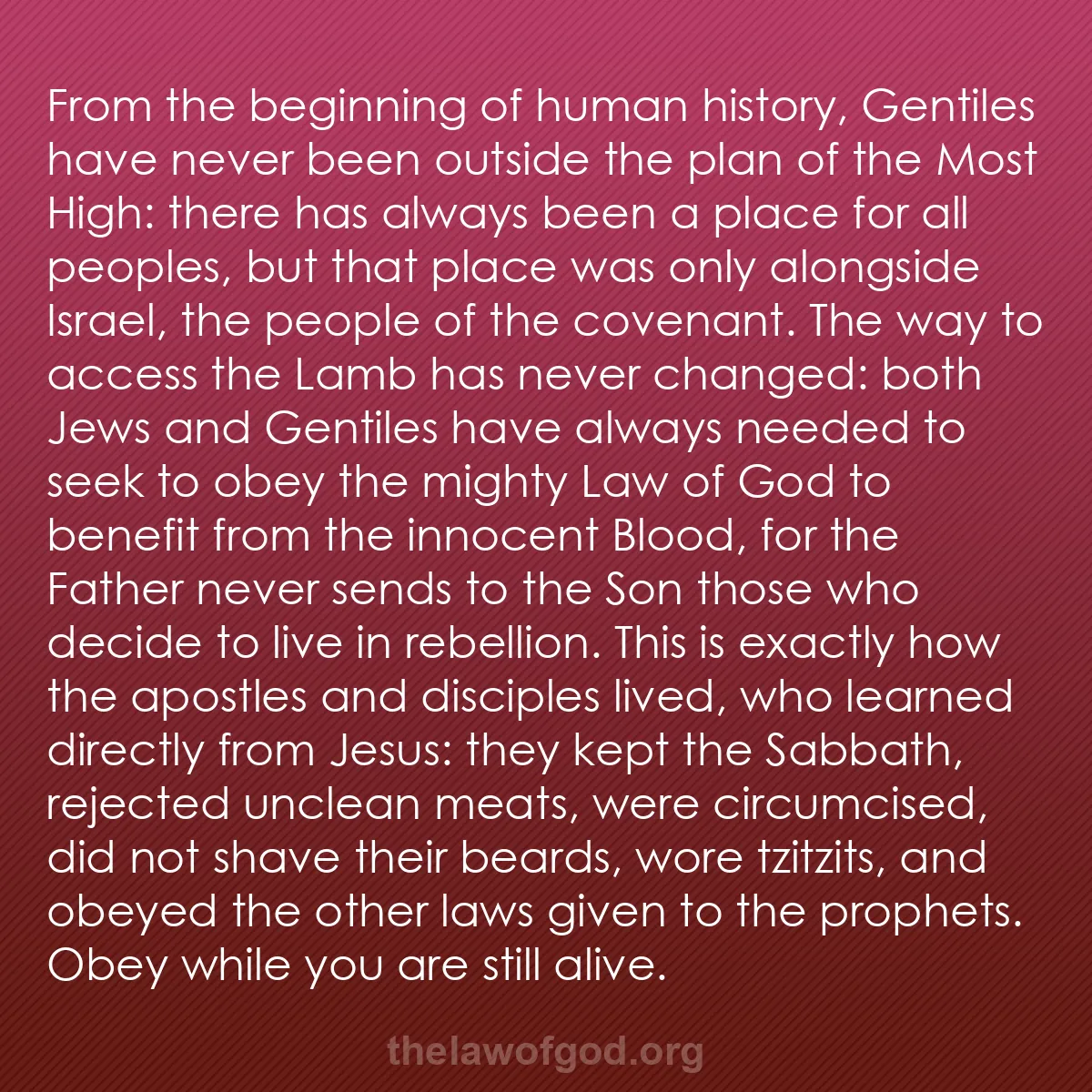b043 - Post about the Law of God: From the beginning of human history, Gentiles have never been...