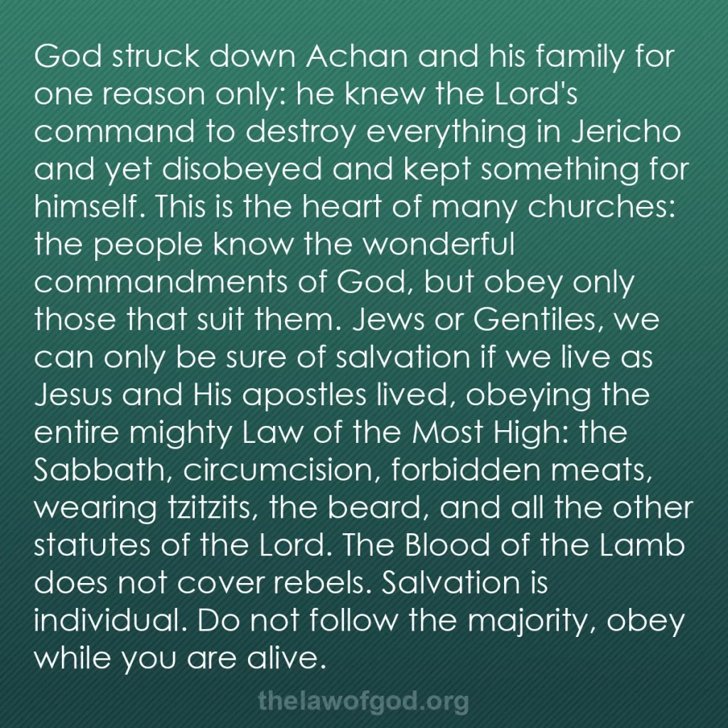 b0440 - Post about the Law of God: God struck down Achan and his family for one reason only: he...