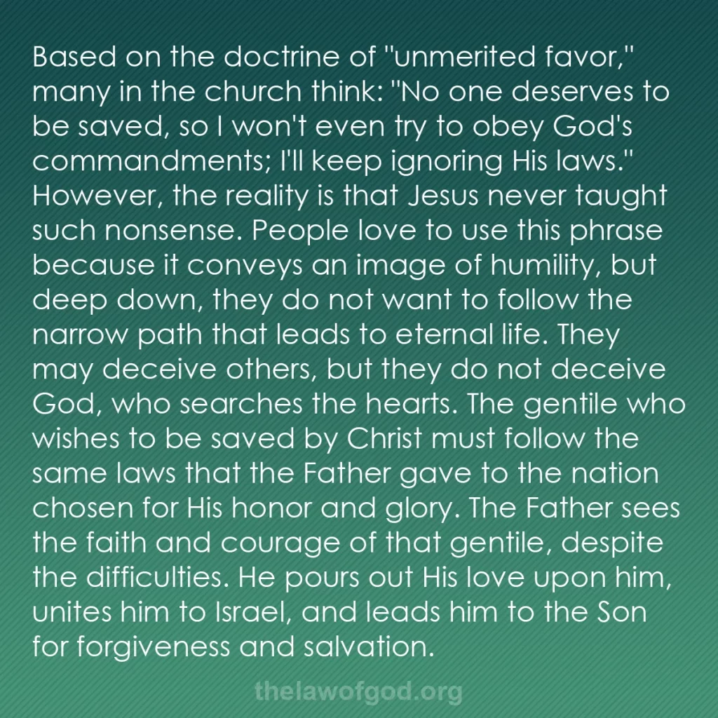 b0465 - Post about the Law of God: Based on the doctrine of "unmerited favor," many in the church...