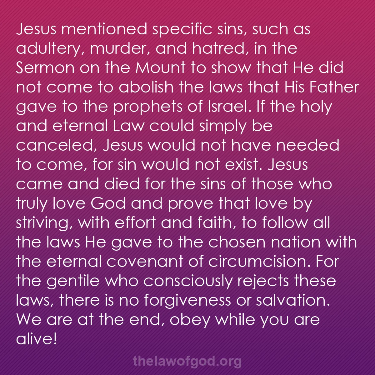 b048 - Post about the Law of God: Jesus mentioned specific sins, such as adultery, murder, and...