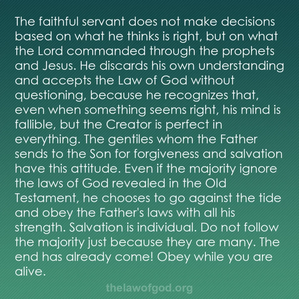 b0485 - Post about the Law of God: The faithful servant does not make decisions based on what he...