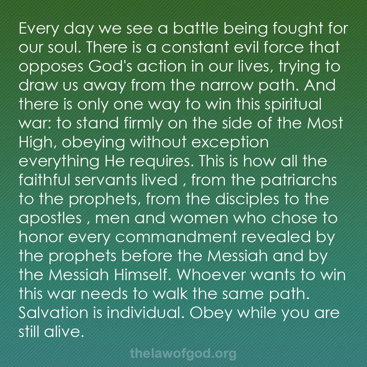 b049 - Post about the Law of God: Every day we see a battle being fought for our soul. There is...