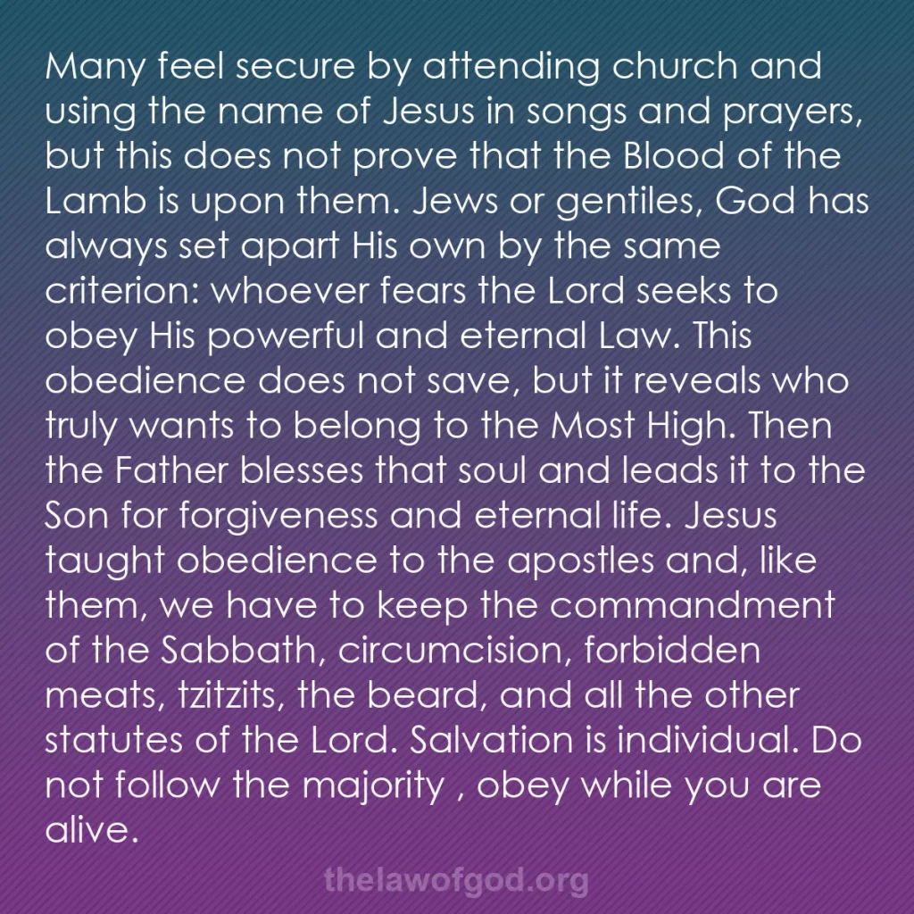 b0494 - Post about the Law of God: Many feel secure by attending church and using the name of Jesus...