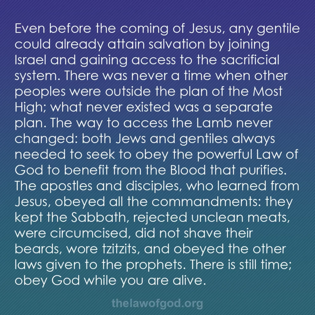 b0497 - Post about the Law of God: Even before the coming of Jesus, any gentile could already attain...