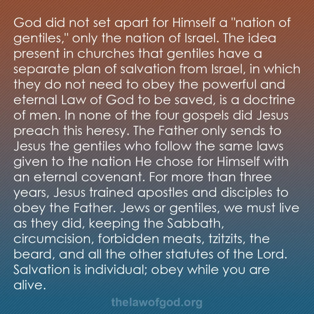 b0552 - Post about the Law of God: God did not set apart for Himself a "nation of gentiles," only...