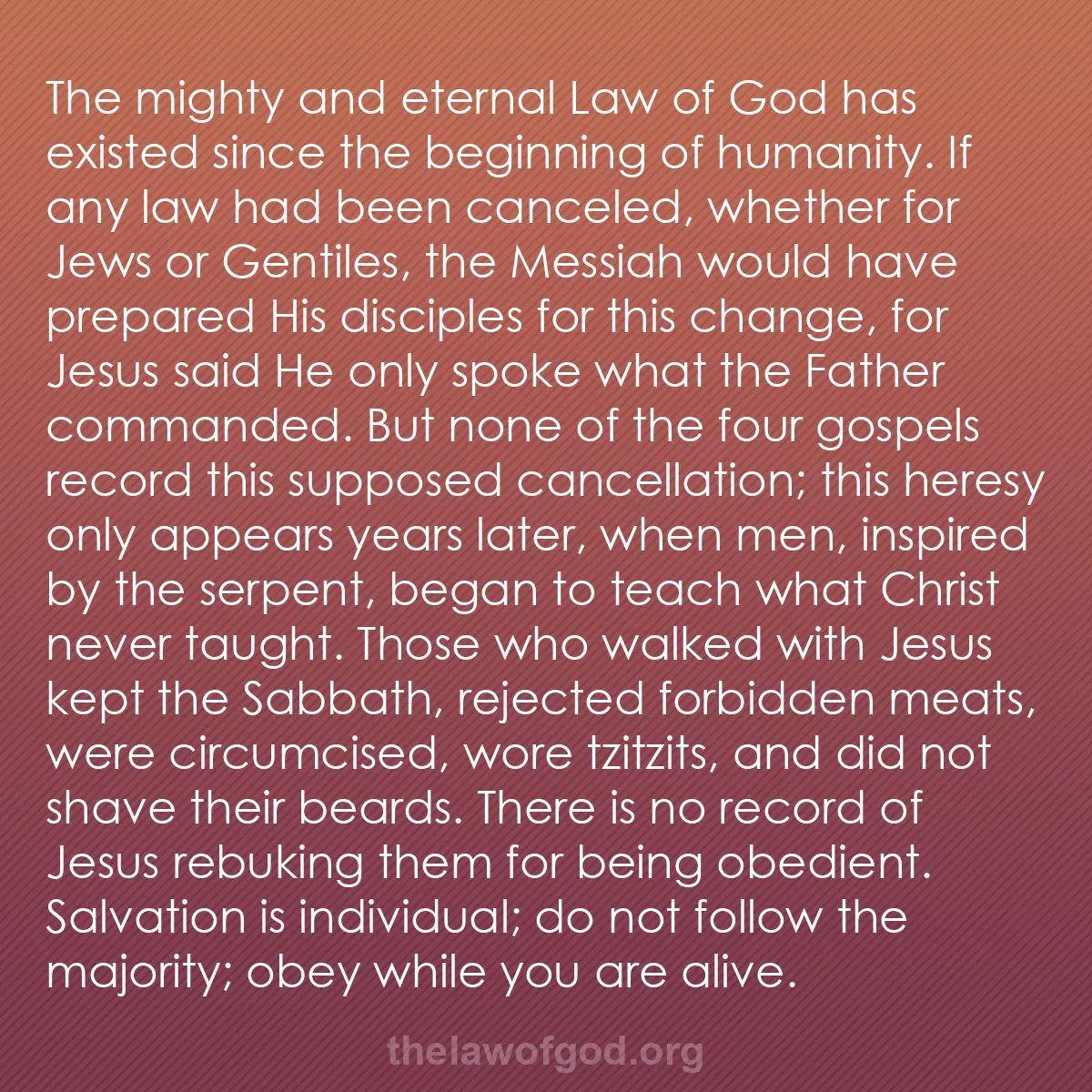 b056 - Post about the Law of God: The mighty and eternal Law of God has existed since the beginning...
